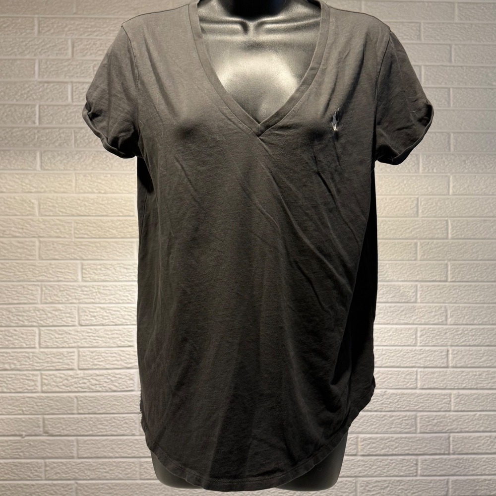 Polo Ralph Lauren Womens Gray V‎ Neck T Shirt Casual Top Short Sleeve